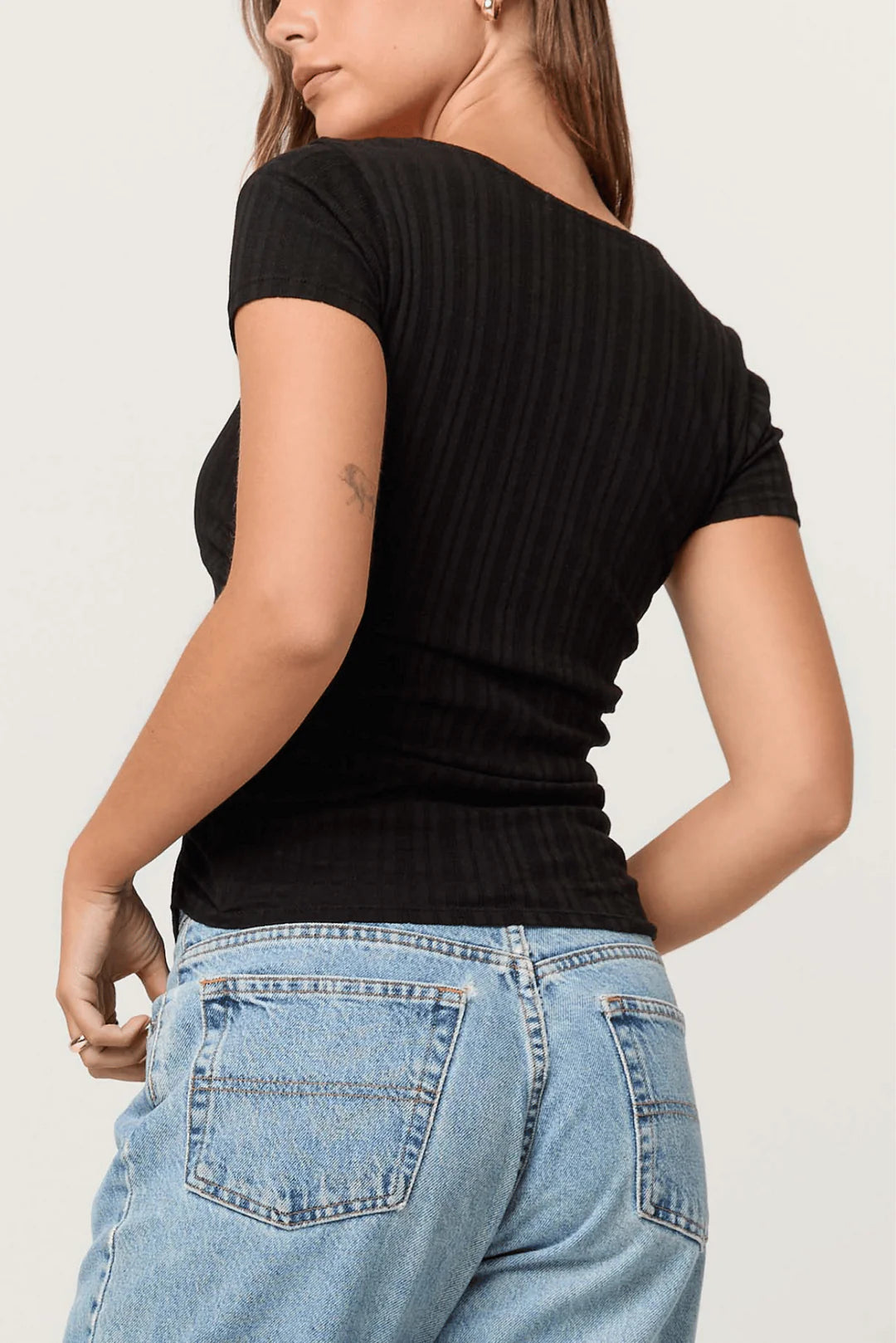 PST Dylana Pointelle Sweetheart Neck Tee