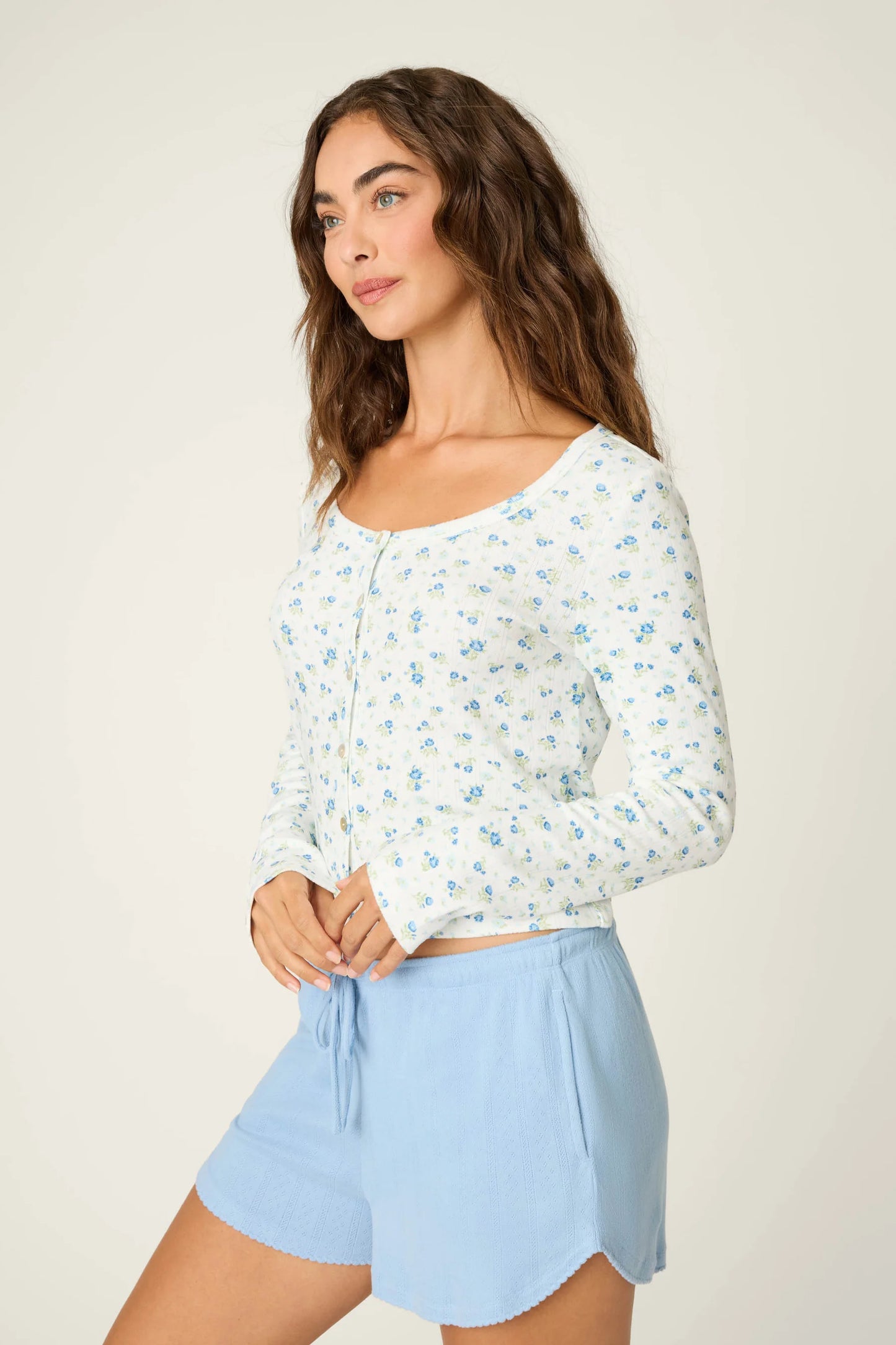 PJS More Amour Ditsy Floral Pointelle LS Top
