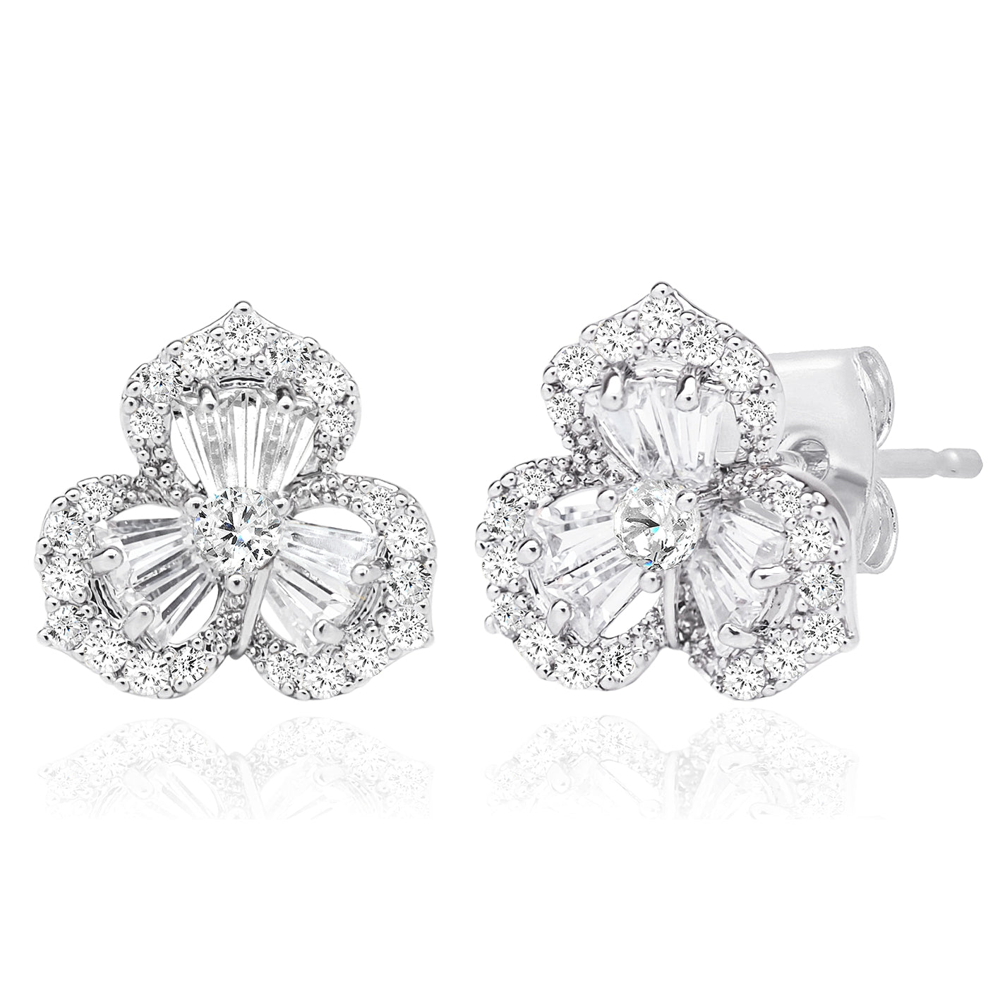 Tai Baguette Three Petal Flower Studs