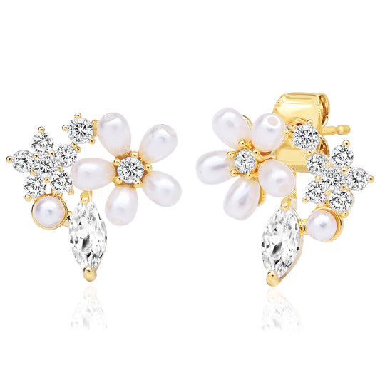 Tai Pearl and CZ Flower Cluster Studs