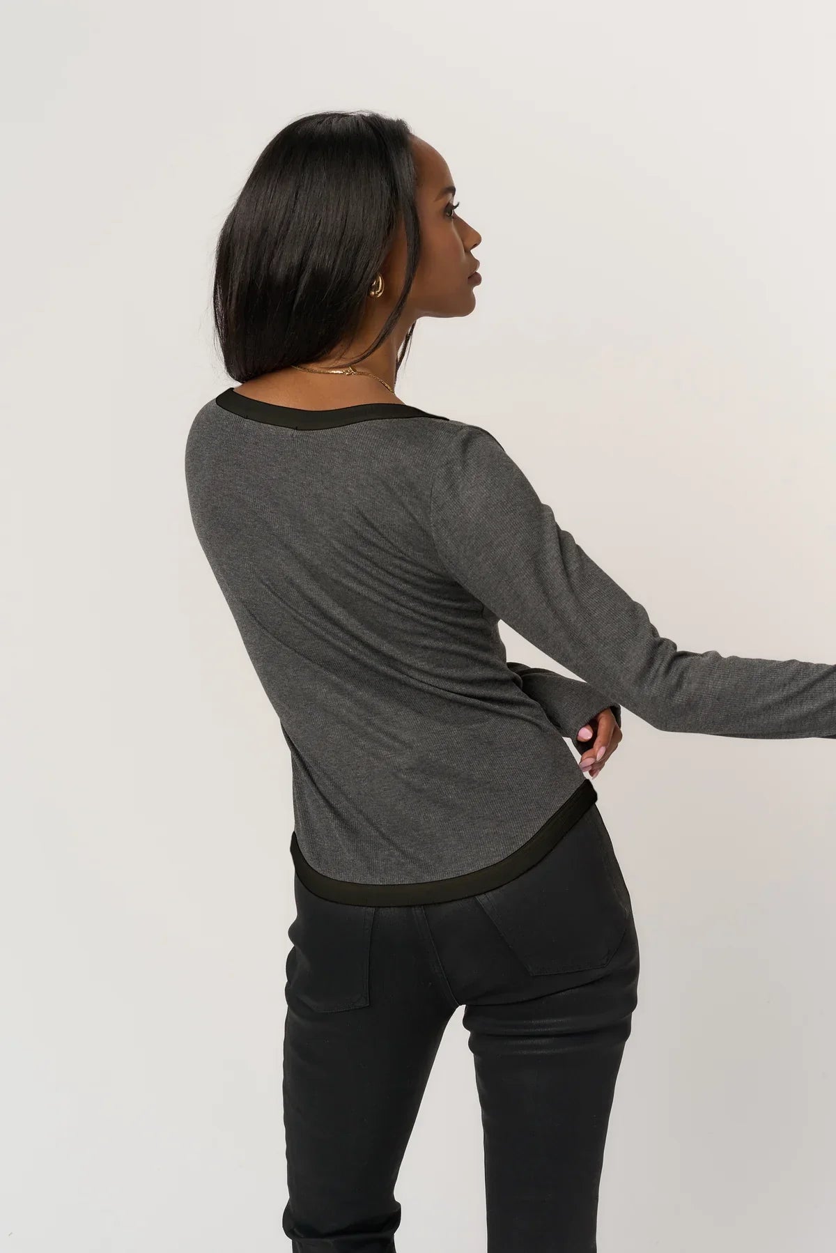 PST Jena Contrast Scoop Neck Rib L/s