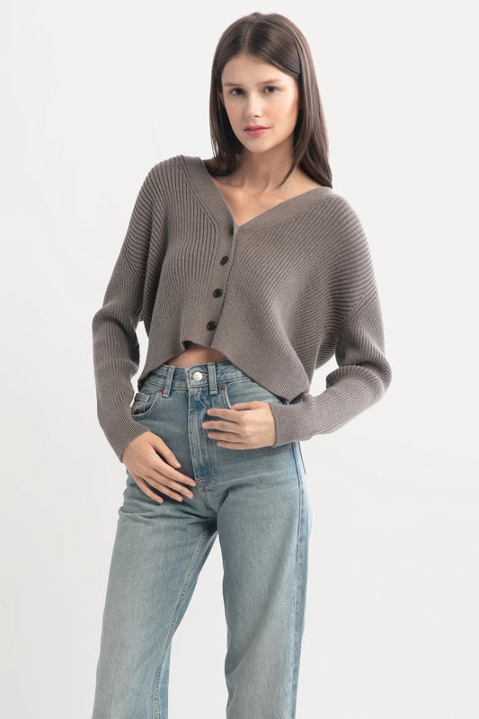 Look V-neck Rib Cardigan