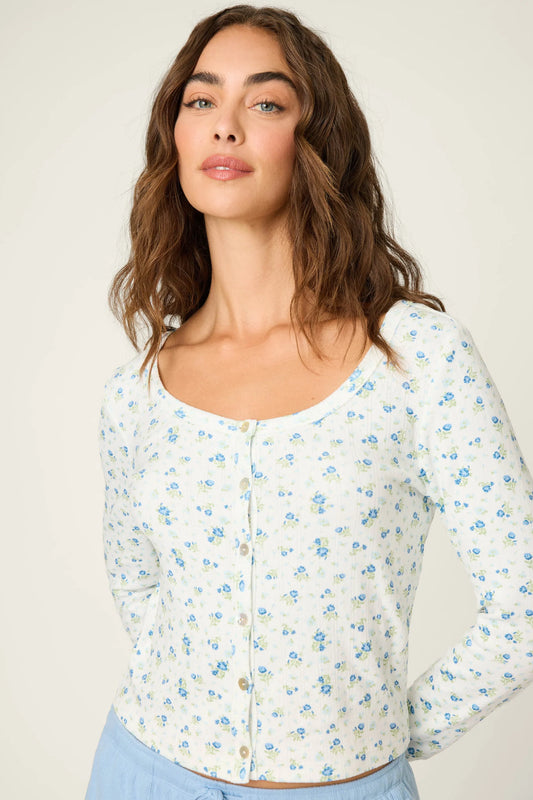 PJS More Amour Ditsy Floral Pointelle LS Top