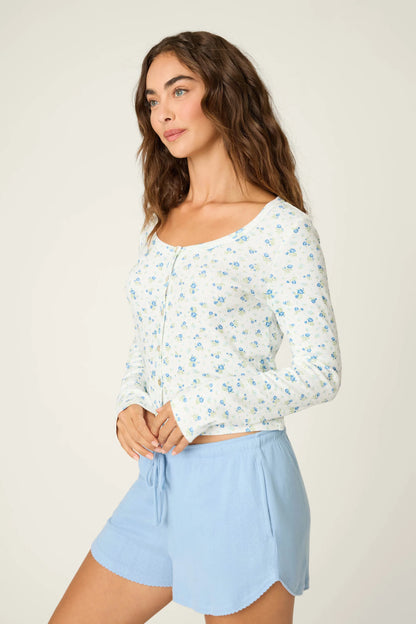 PJS More Amour Ditsy Floral Pointelle LS Top