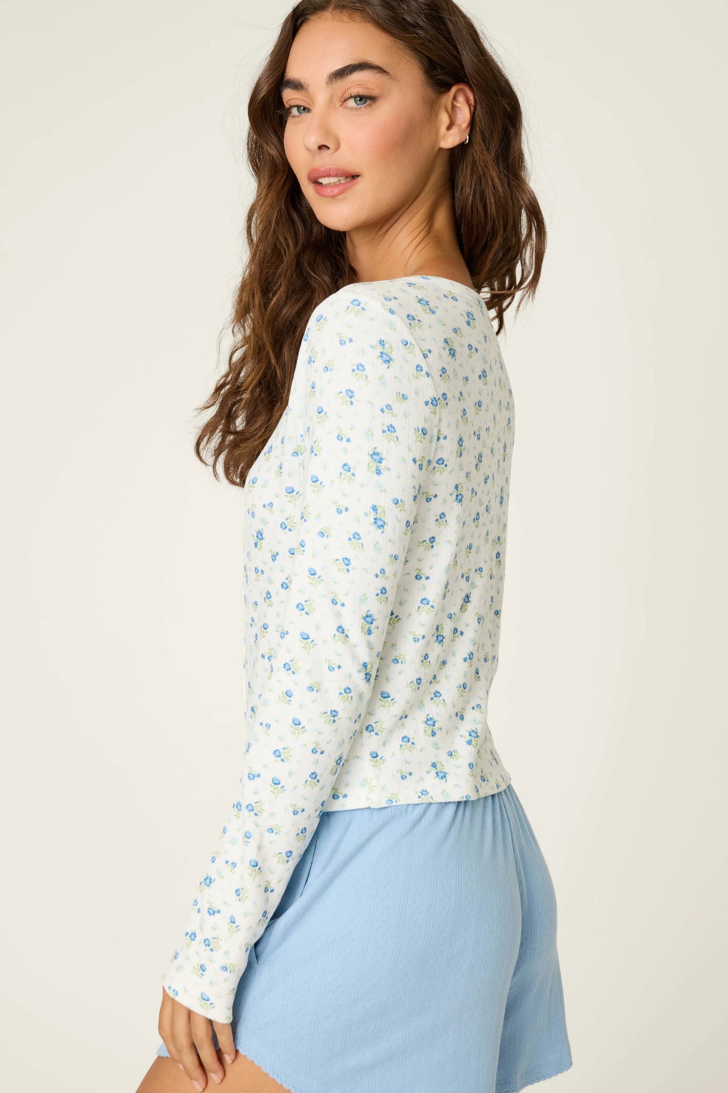 PJS More Amour Ditsy Floral Pointelle LS Top