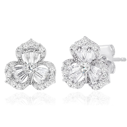 Tai Baguette Three Petal Flower Studs
