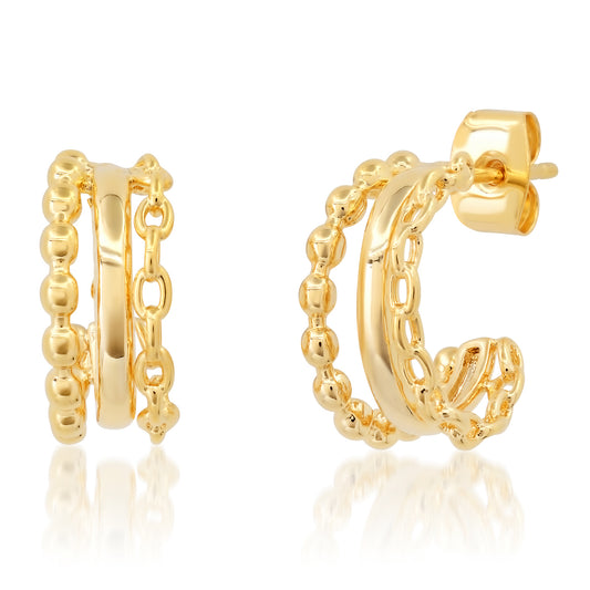 Tai Gold chain link triple hoops