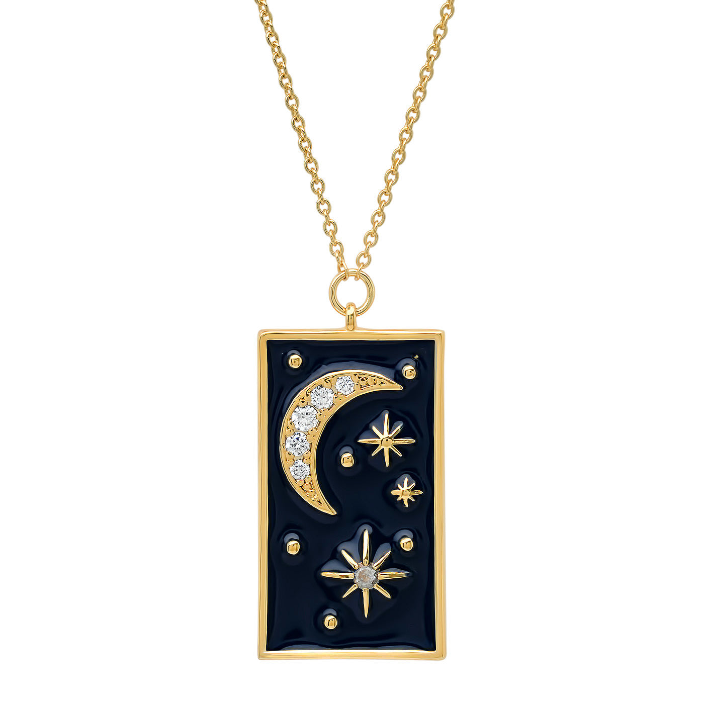 Tai Rectangular Galaxy Pendant with Black Enamel