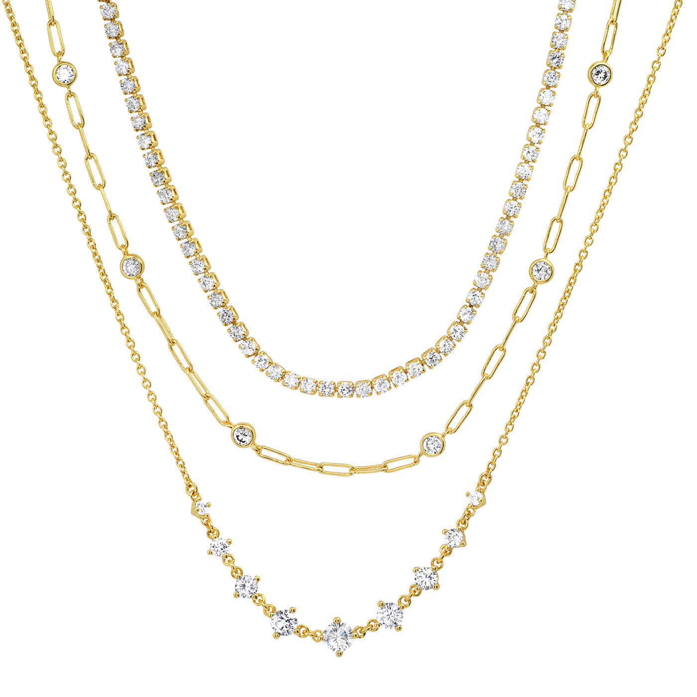 Tai Triple Layer Link Chain Tennis Necklace