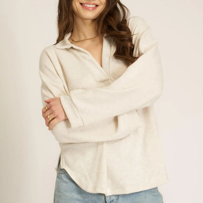 PST Chiara Cozy Oatmeal Collared Pullover