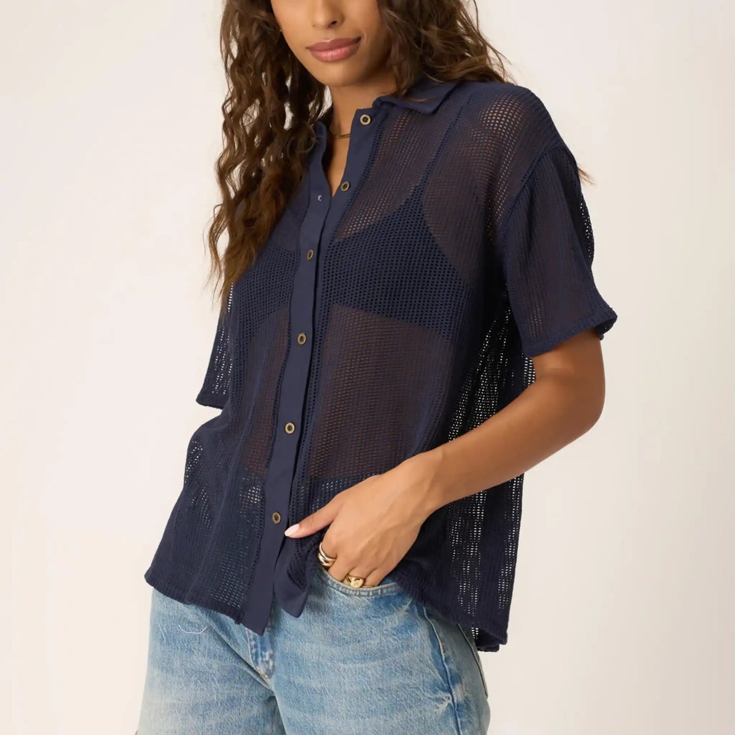 PST Sonja Mesh Button Up Tee