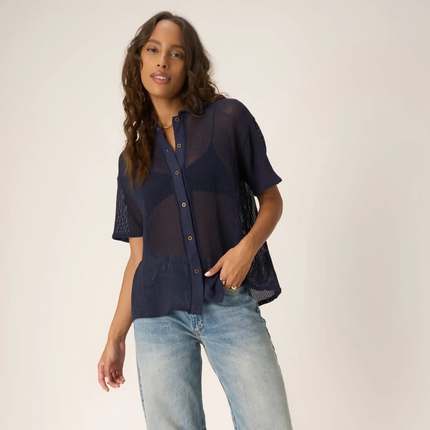 PST Sonja Mesh Button Up Tee