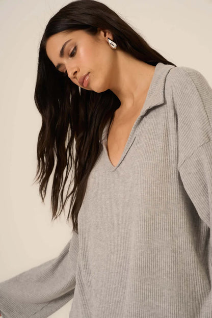 PST Zoey Brushed Rib Collared Longsleeve